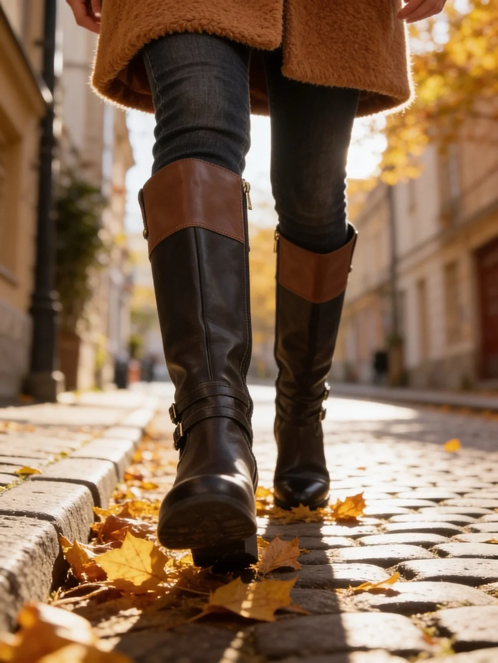 Bandolino Carlotta two-tone leather riding boots- Black and Brown
